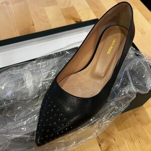 Super versatile black leather studded ballet flats by George Hogg